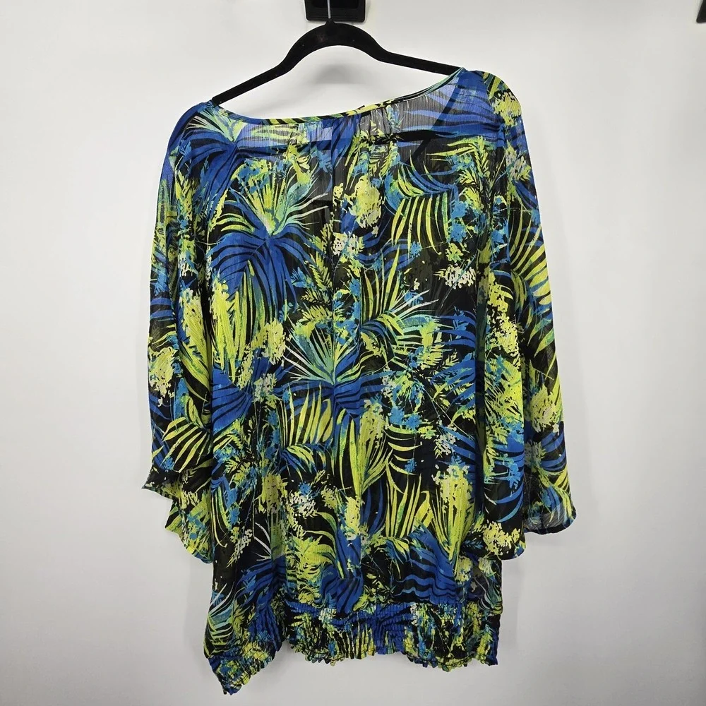 Lane Bryant Sheer‎ Poncho Style Top Womens Size 22/24 Leaf Pattern Green Flowy